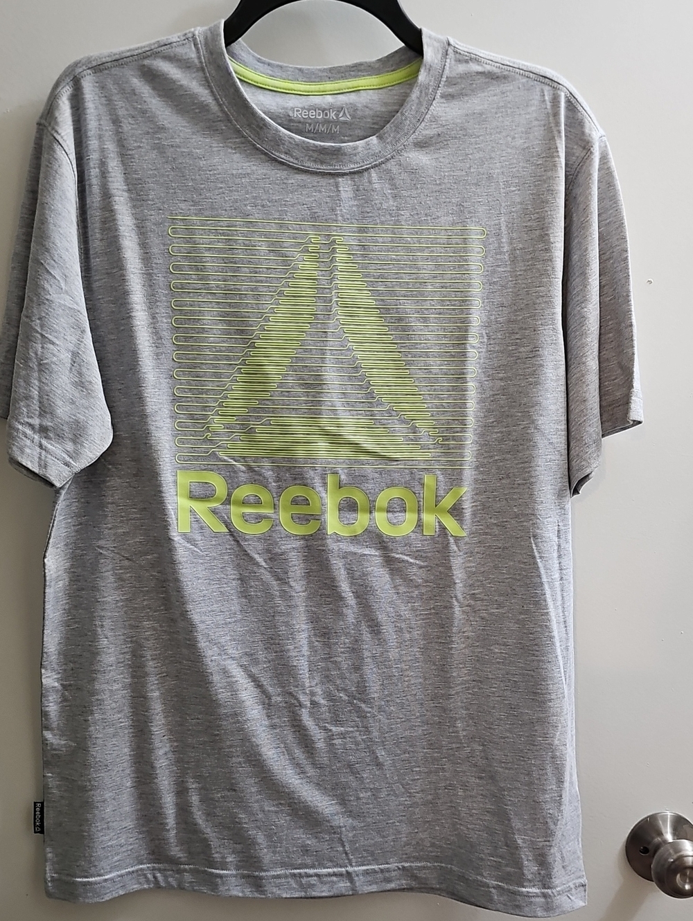 Reebok Men’s Light Gray Tee with Neon Yellow Logo